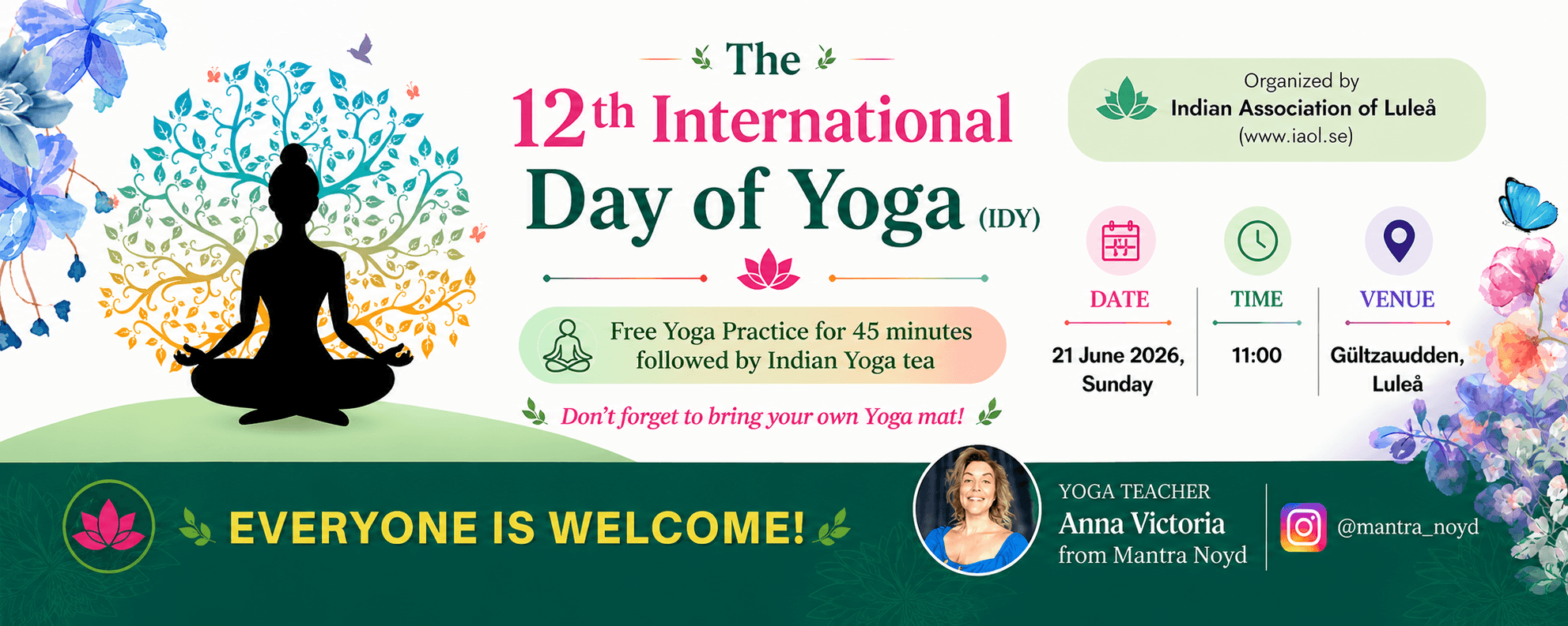 Banner showing details of the 12th International Day of Yoga